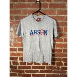 Vintage Y2K Spitfire Skateboard Shirt Arson Print Gray Skater Adult Size Small